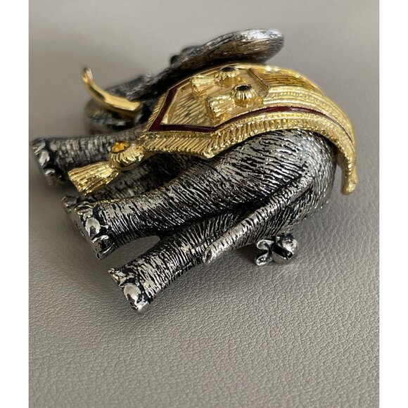 Vintage Silver Gold Tone Elephant Brooch Pin Topaz Sapphire Crystals Rhinestones - Picture 4 of 7